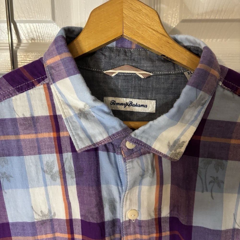 Tommy Bahama Mens Plaid & Palm Trees Cotton Button Down Shirt Multicolor XL